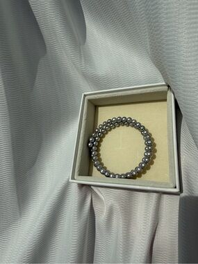 Gray Pearl Memory Wire Bracelet | Adjustable Wrap Bracelet